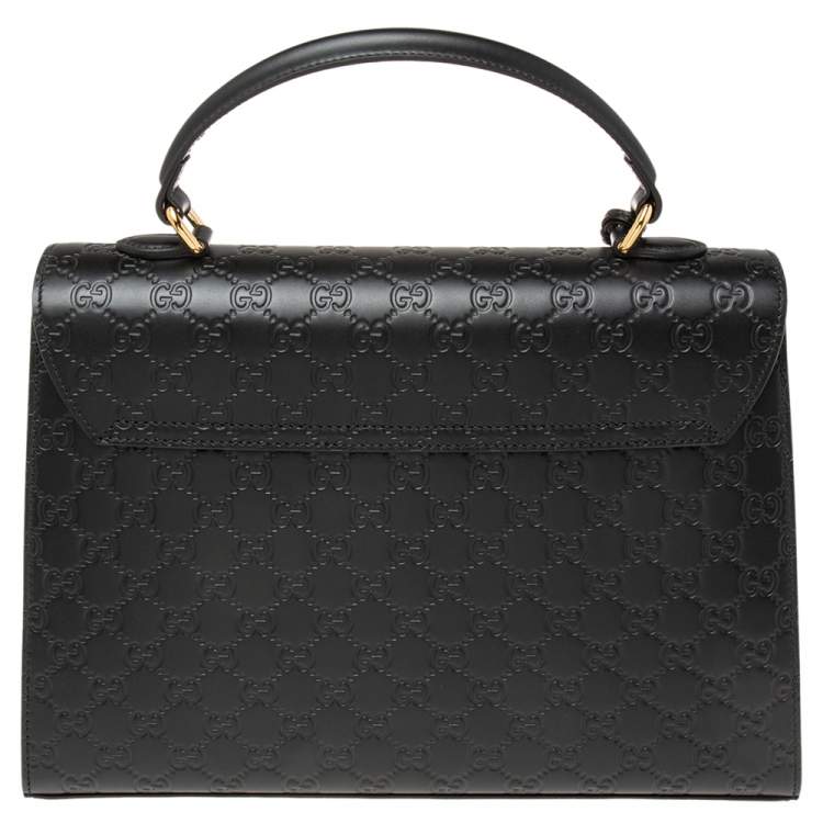 Pre Owned Gucci Black Guccissima Leather Medium Padlock Top Handle Bag