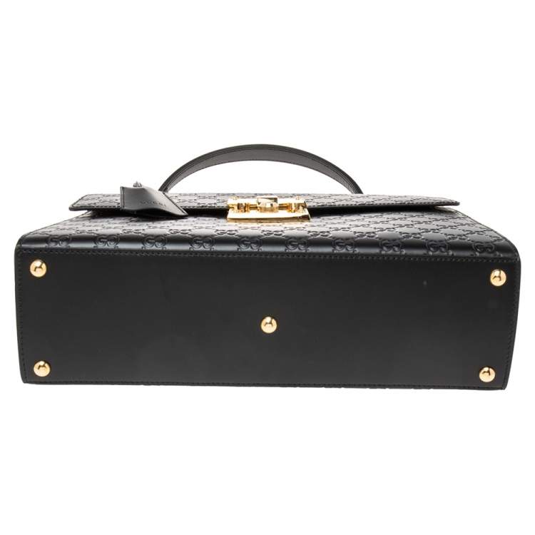 Pre Owned Gucci Black Guccissima Leather Medium Padlock Top Handle Bag