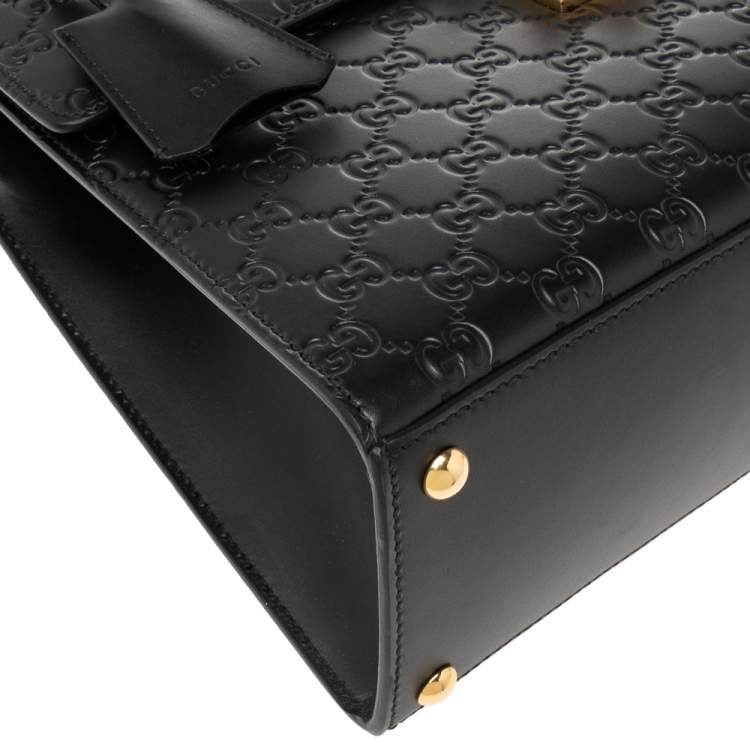 Pre Owned Gucci Black Guccissima Leather Medium Padlock Top Handle Bag