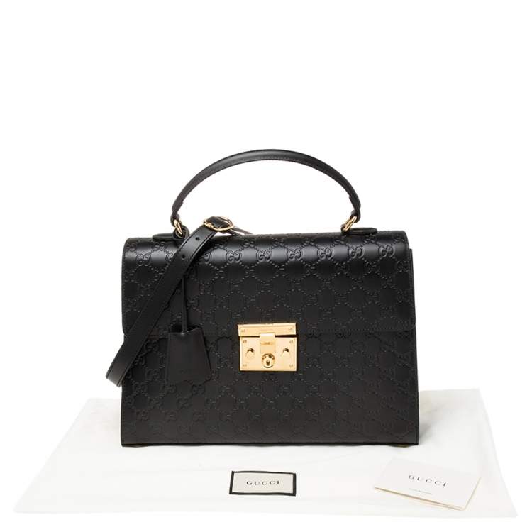 Pre Owned Gucci Black Guccissima Leather Medium Padlock Top Handle Bag