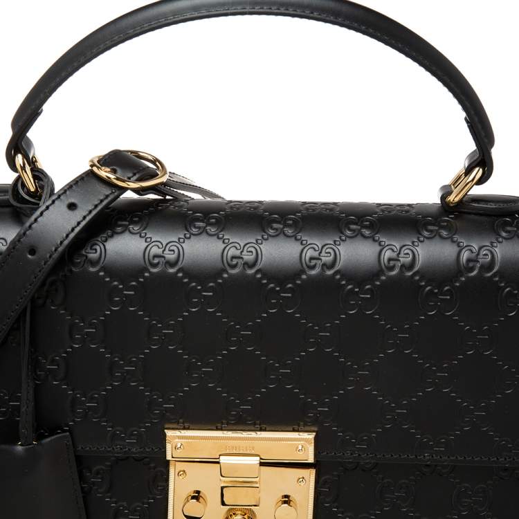 Pre Owned Gucci Black Guccissima Leather Medium Padlock Top Handle Bag