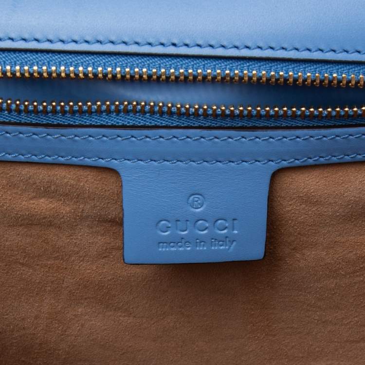 مملوكة مسبقًا Gucci Blue Floral Embroidered Leather Medium Sylvie Top Handle Bag