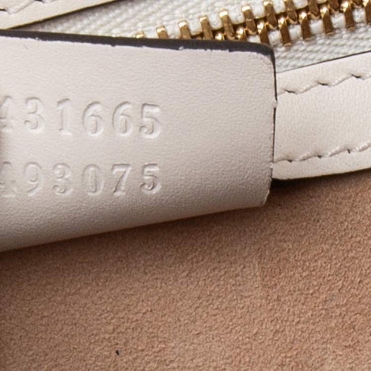 Pre Owned Gucci White Leather Medium Sylvie Embroidered Top Handle Bag