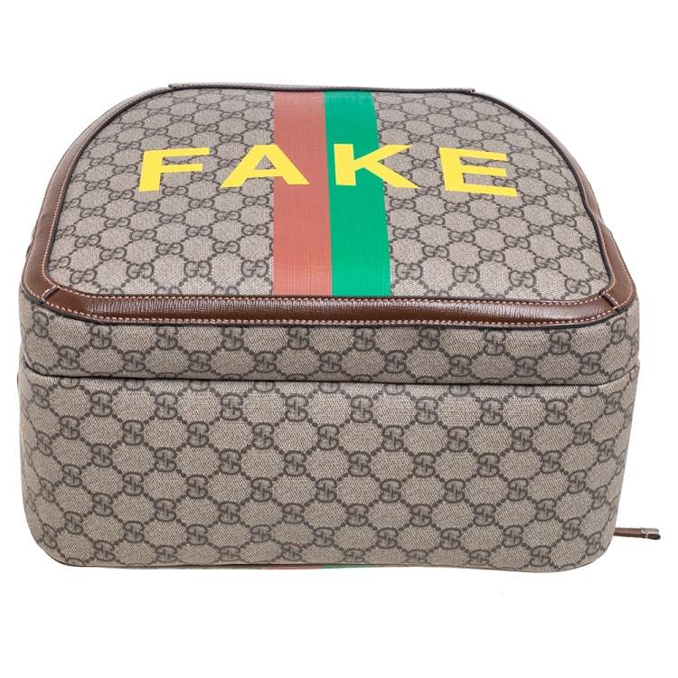 Pre Owned Gucci Beige/Ebony GG Supreme Canvas and Leather Not Fake Backpack