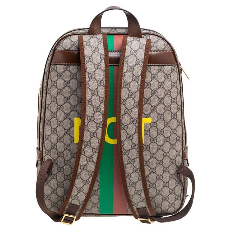 Pre Owned Gucci Beige/Ebony GG Supreme Canvas and Leather Not Fake Backpack