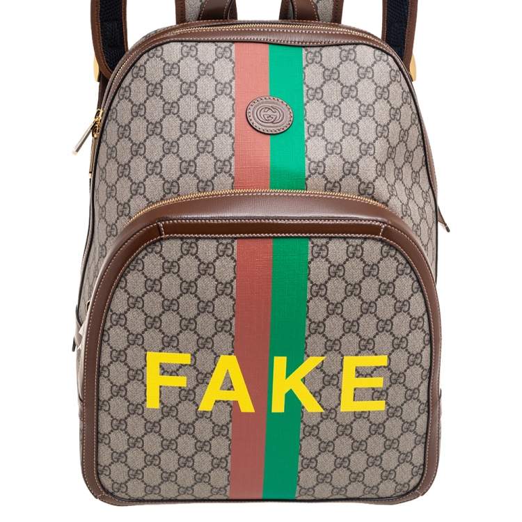 Pre Owned Gucci Beige/Ebony GG Supreme Canvas and Leather Not Fake Backpack