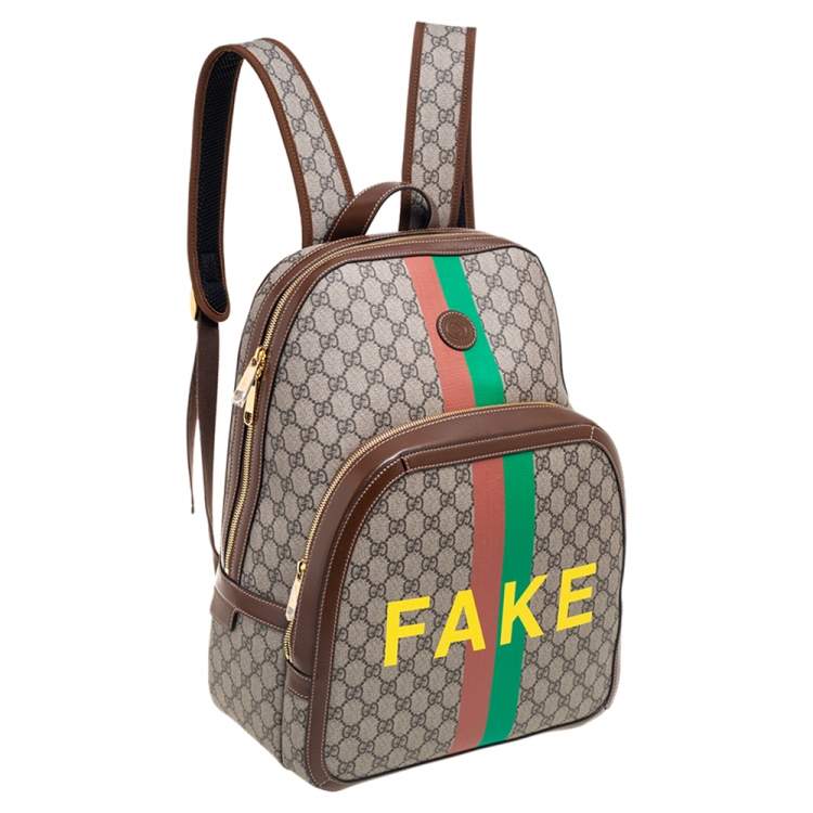 Pre Owned Gucci Beige/Ebony GG Supreme Canvas and Leather Not Fake Backpack