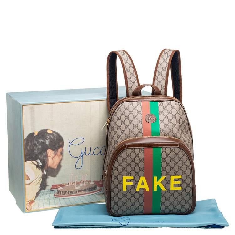 Pre Owned Gucci Beige/Ebony GG Supreme Canvas and Leather Not Fake Backpack