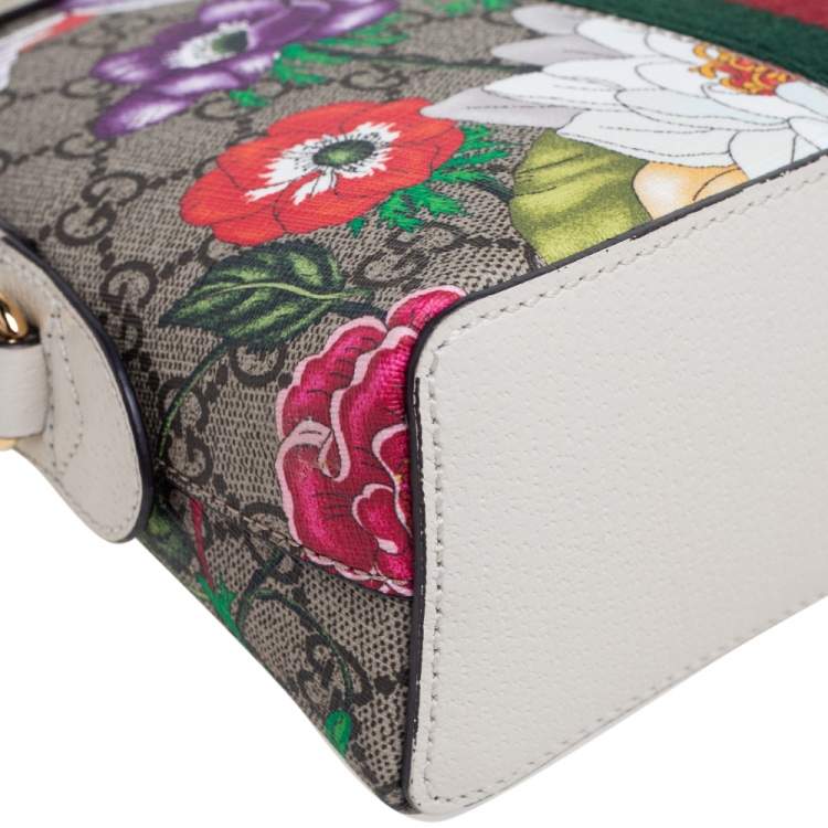 Pre Owned Gucci Beige/White GG Supreme Flora Canvas And Leather Small Ophidia Shoulder Bag