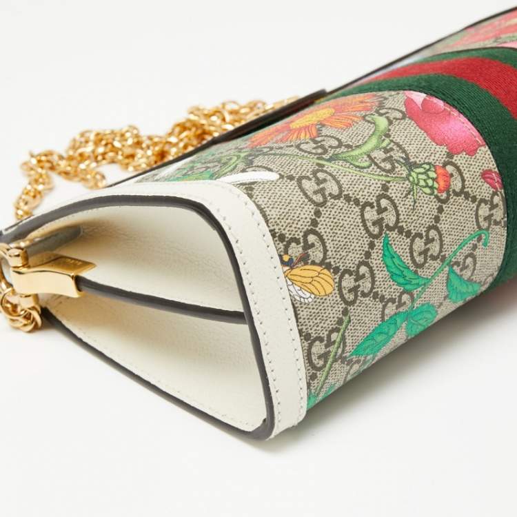 Pre Owned Gucci Multicolor Floral Prints GG Supreme Canvas Ophidia Shoulder Bag