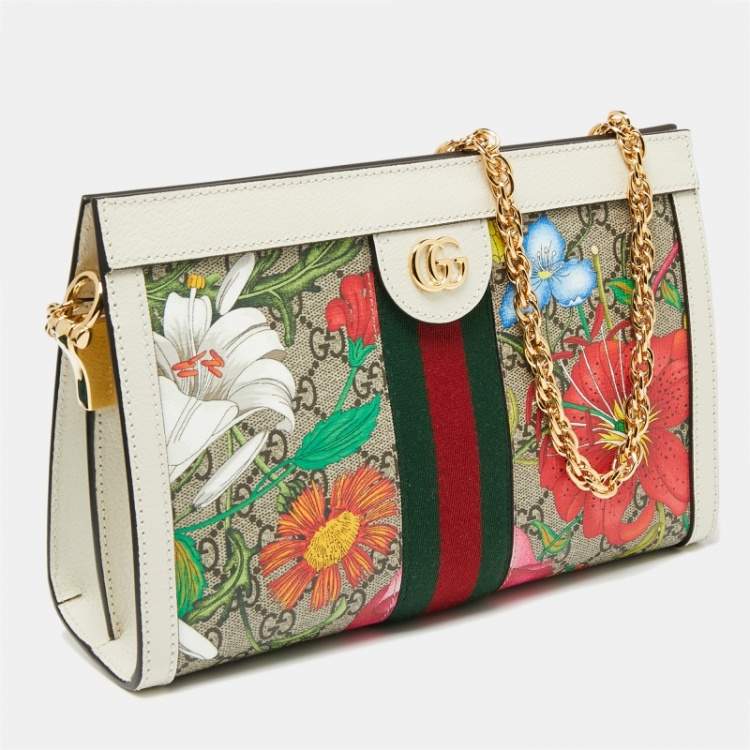 Pre Owned Gucci Multicolor Floral Prints GG Supreme Canvas Ophidia Shoulder Bag