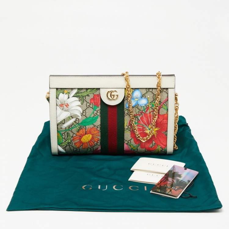 Pre Owned Gucci Multicolor Floral Prints GG Supreme Canvas Ophidia Shoulder Bag