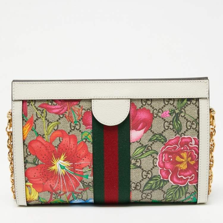 Pre Owned Gucci Multicolor Floral Prints GG Supreme Canvas Ophidia Shoulder Bag