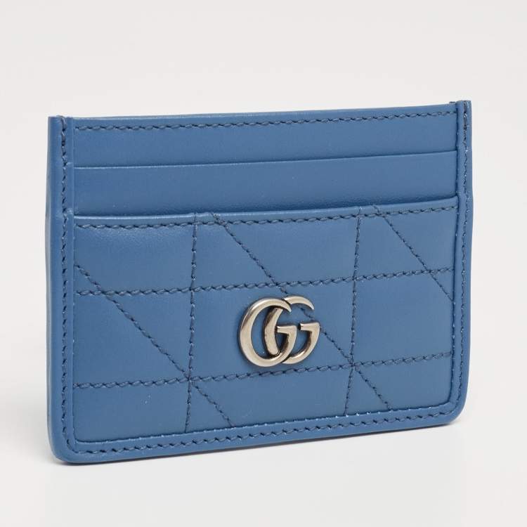 Pre Owned Gucci Blue Quilted Leather GG Marmont Card Holder