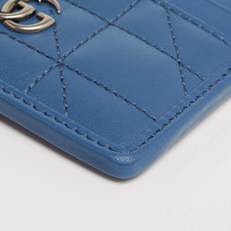 Pre Owned Gucci Blue Quilted Leather GG Marmont Card Holder