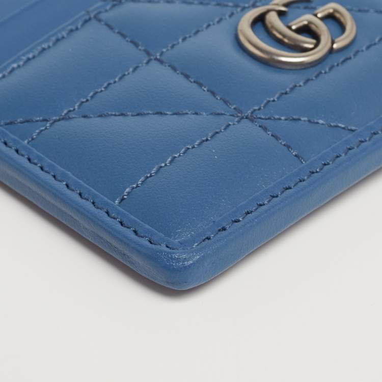 Pre Owned Gucci Blue Quilted Leather GG Marmont Card Holder