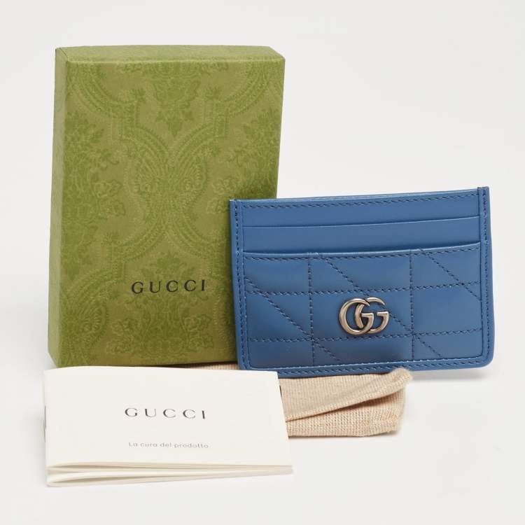 Pre Owned Gucci Blue Quilted Leather GG Marmont Card Holder