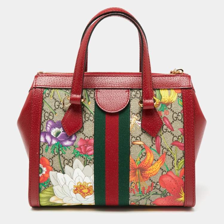 Pre Owned Gucci Multicolor GG Supreme Flora Canvas and Leather Small Ophidia Tote