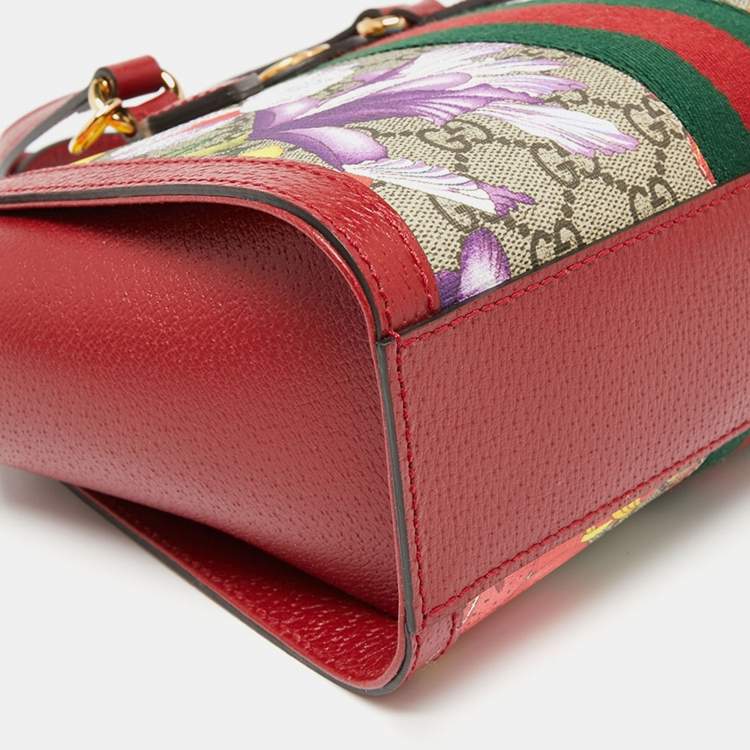 Pre Owned Gucci Multicolor GG Supreme Flora Canvas and Leather Small Ophidia Tote