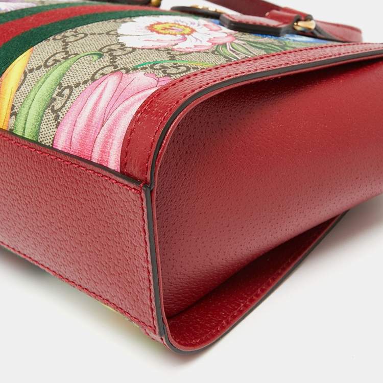 Pre Owned Gucci Multicolor GG Supreme Flora Canvas and Leather Small Ophidia Tote