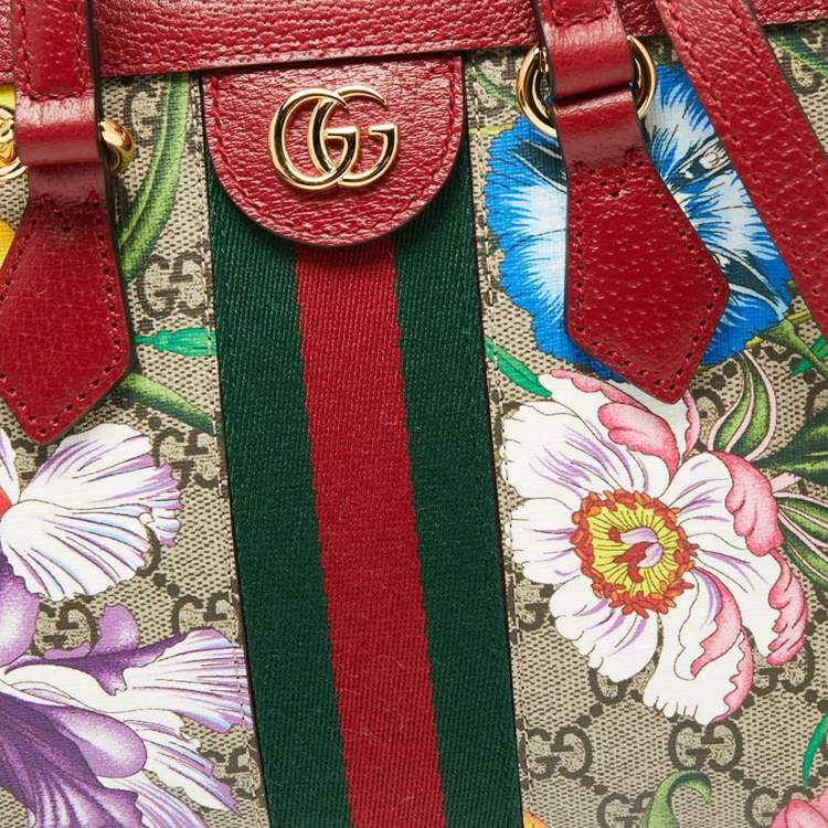 Pre Owned Gucci Multicolor GG Supreme Flora Canvas and Leather Small Ophidia Tote
