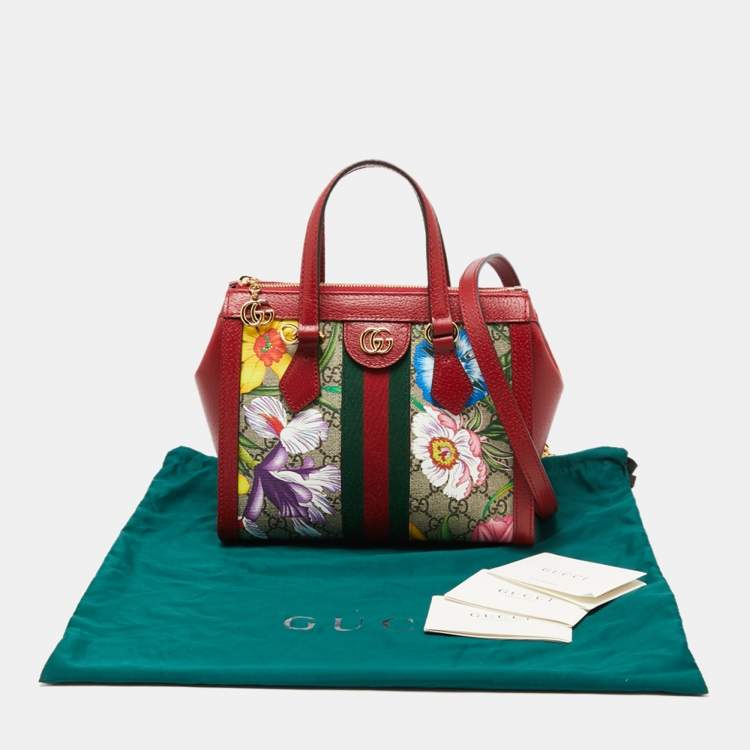 Pre Owned Gucci Multicolor GG Supreme Flora Canvas and Leather Small Ophidia Tote