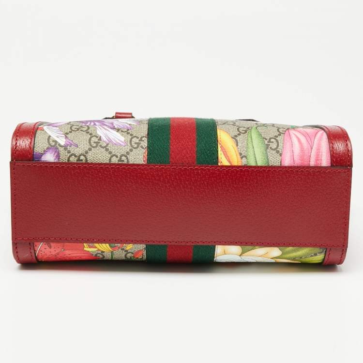 Pre Owned Gucci Multicolor GG Supreme Flora Canvas and Leather Small Ophidia Tote