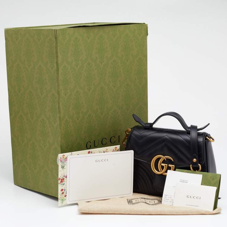 مملوكة مسبقًا Gucci Black Matelassé Leather Mini GG Marmont Top Handle Bag