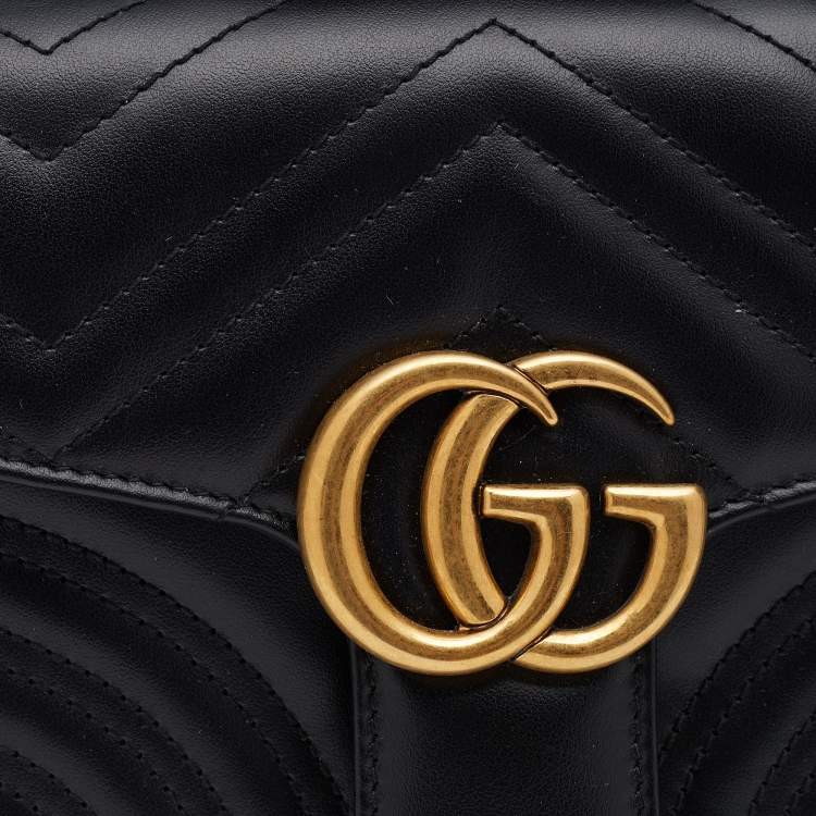 مملوكة مسبقًا Gucci Black Matelassé Leather Mini GG Marmont Top Handle Bag