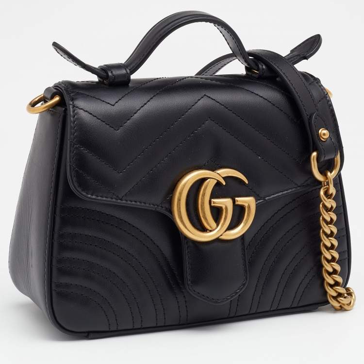 مملوكة مسبقًا Gucci Black Matelassé Leather Mini GG Marmont Top Handle Bag