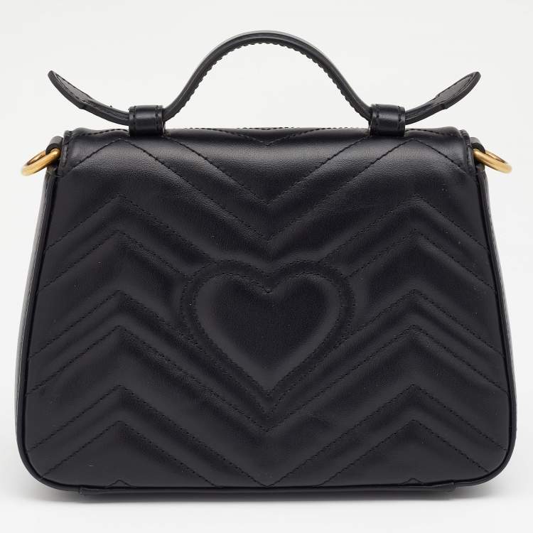 مملوكة مسبقًا Gucci Black Matelassé Leather Mini GG Marmont Top Handle Bag
