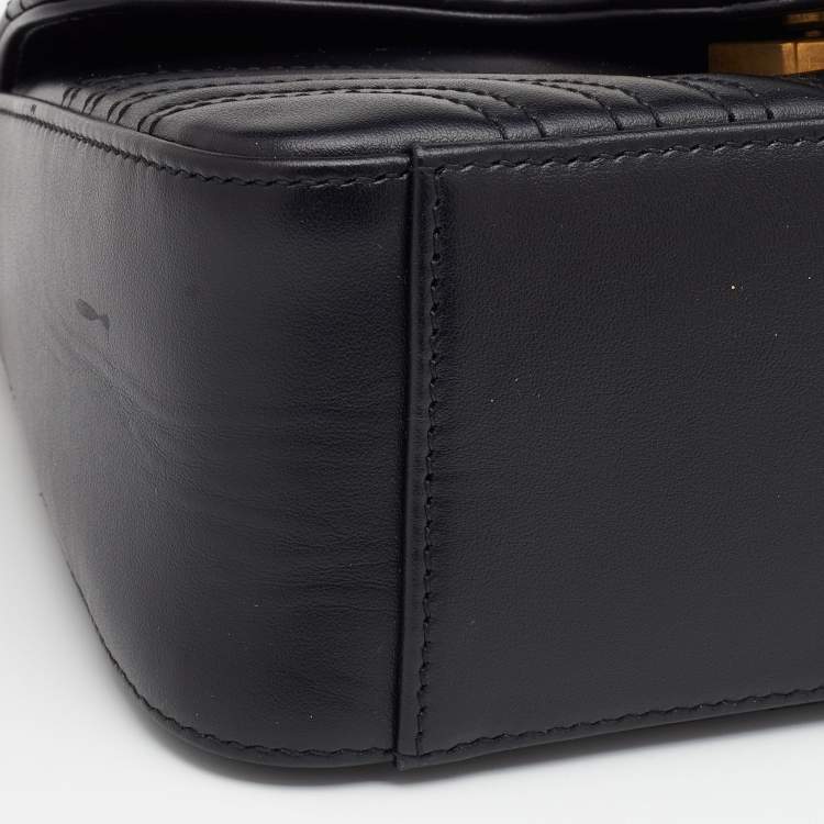 مملوكة مسبقًا Gucci Black Matelassé Leather Mini GG Marmont Top Handle Bag