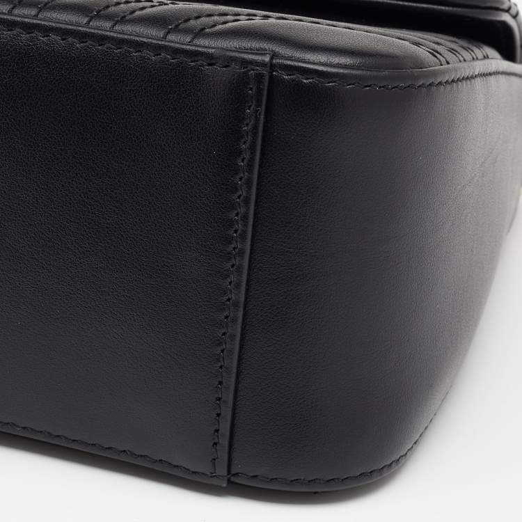 مملوكة مسبقًا Gucci Black Matelassé Leather Mini GG Marmont Top Handle Bag
