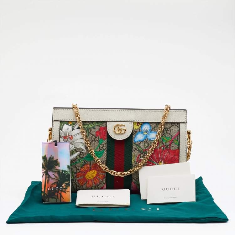 Pre Owned Gucci Multicolor GG Supreme Canvas And Leather Small Ophidia Flora Shoulder Bag
