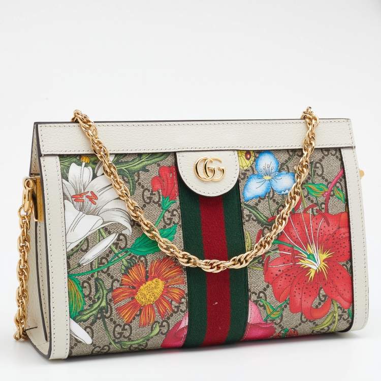 Pre Owned Gucci Multicolor GG Supreme Canvas And Leather Small Ophidia Flora Shoulder Bag