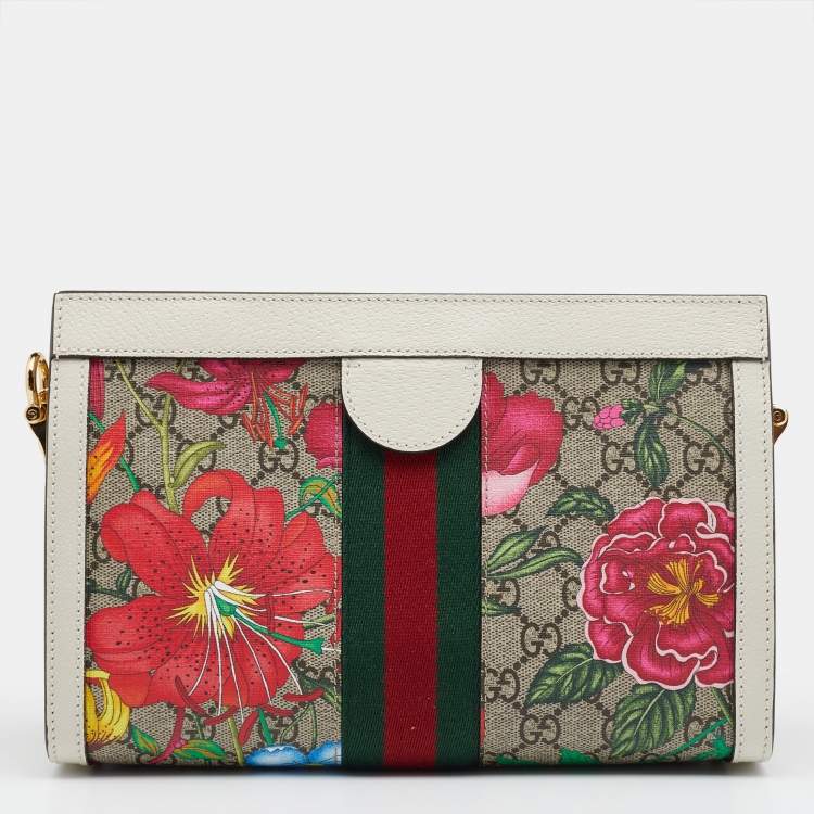 Pre Owned Gucci Multicolor GG Supreme Canvas And Leather Small Ophidia Flora Shoulder Bag