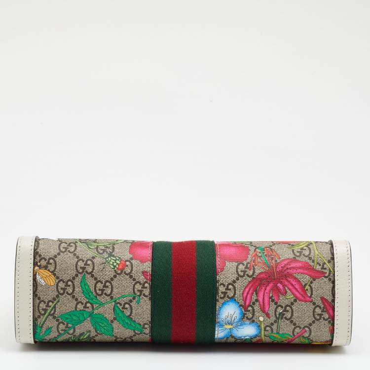 Pre Owned Gucci Multicolor GG Supreme Canvas And Leather Small Ophidia Flora Shoulder Bag