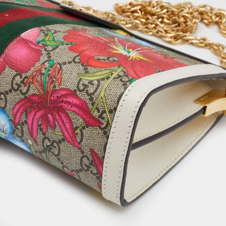 Pre Owned Gucci Multicolor GG Supreme Canvas And Leather Small Ophidia Flora Shoulder Bag