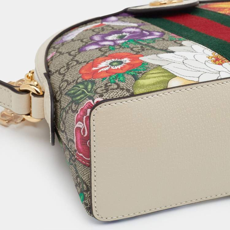 Pre Owned Gucci Multicolor GG Supreme Canvas And Leather Small Ophidia Flora Dome Bag