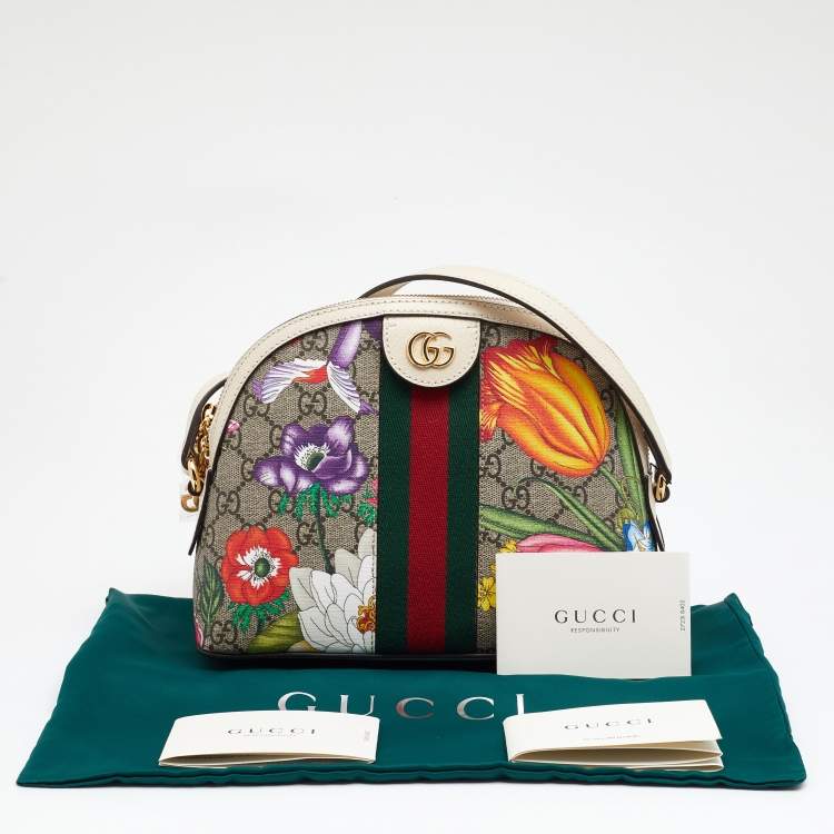 Pre Owned Gucci Multicolor GG Supreme Canvas And Leather Small Ophidia Flora Dome Bag
