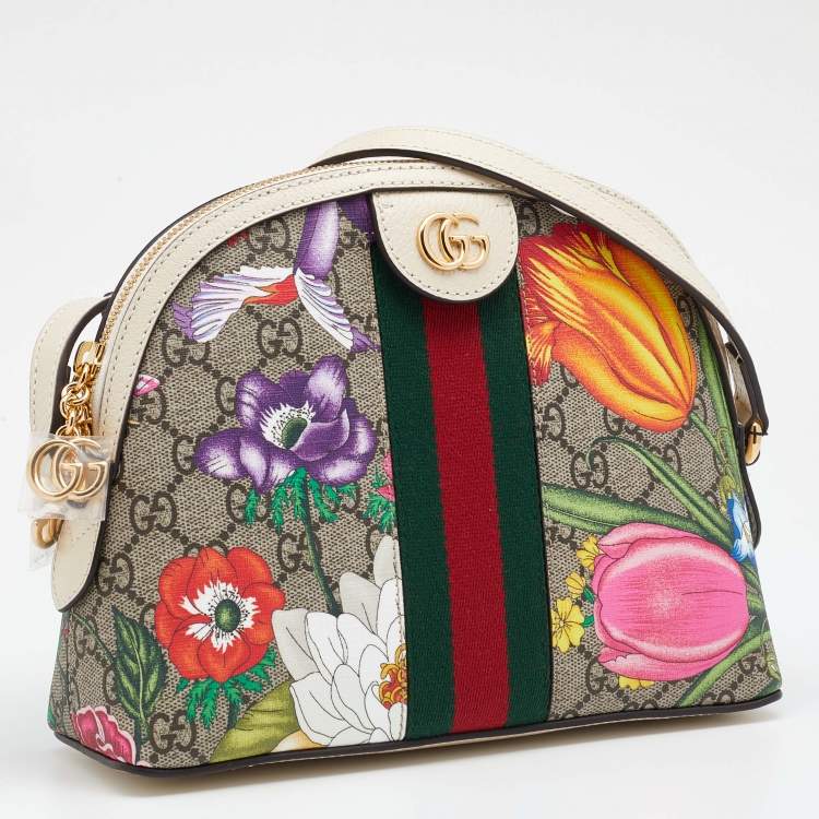 Pre Owned Gucci Multicolor GG Supreme Canvas And Leather Small Ophidia Flora Dome Bag