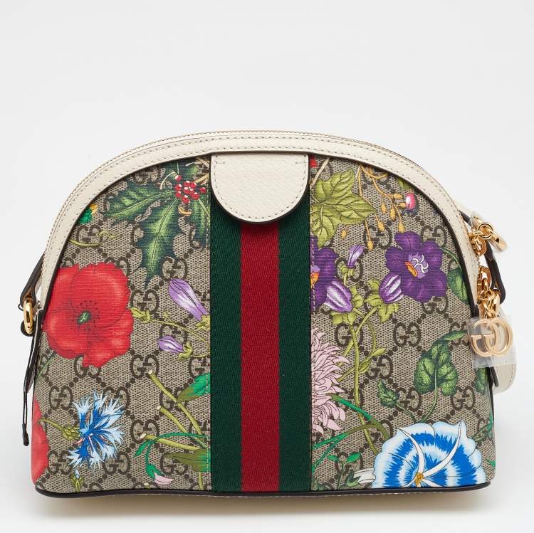 Pre Owned Gucci Multicolor GG Supreme Canvas And Leather Small Ophidia Flora Dome Bag