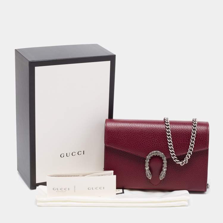 Pre Owned Gucci Dark Red Leather Dionysus Wallet On Chain
