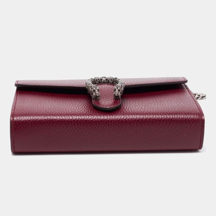 Pre Owned Gucci Dark Red Leather Dionysus Wallet On Chain