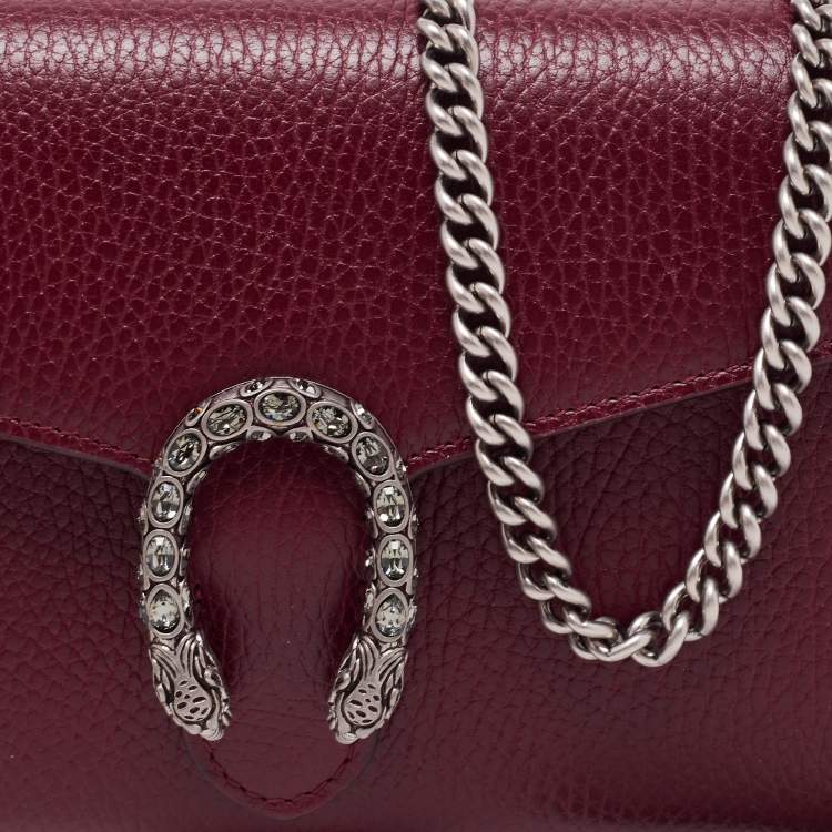 Pre Owned Gucci Dark Red Leather Dionysus Wallet On Chain