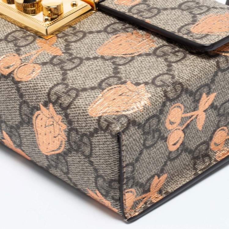 Pre Owned Gucci Brown/Beige GG Supreme Canvas Berry Print Mini Padlock Shoulder Bag