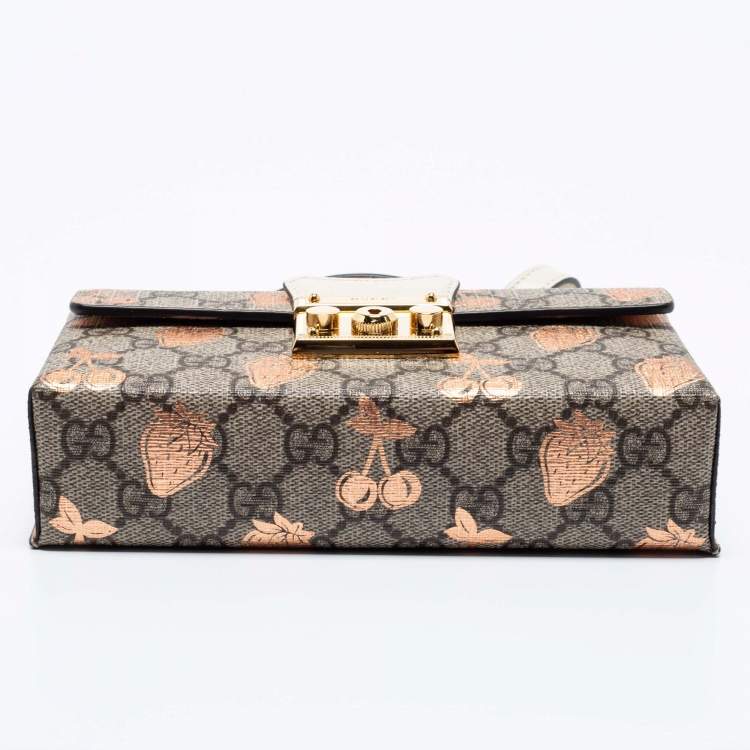 Pre Owned Gucci Brown/Beige GG Supreme Canvas Berry Print Mini Padlock Shoulder Bag