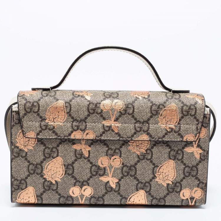 Pre Owned Gucci Brown/Beige GG Supreme Canvas Berry Print Mini Padlock Shoulder Bag