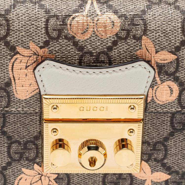 Pre Owned Gucci Brown/Beige GG Supreme Canvas Berry Print Mini Padlock Shoulder Bag