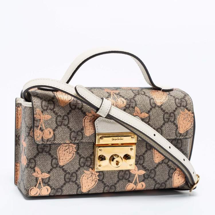 Pre Owned Gucci Brown/Beige GG Supreme Canvas Berry Print Mini Padlock Shoulder Bag